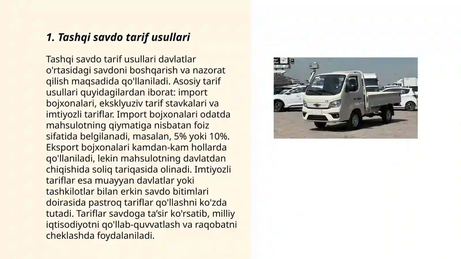 Tashqi savdo instrumentlari: tashqi savdoni tarif va notarif usullari bilan tartibga solish 3