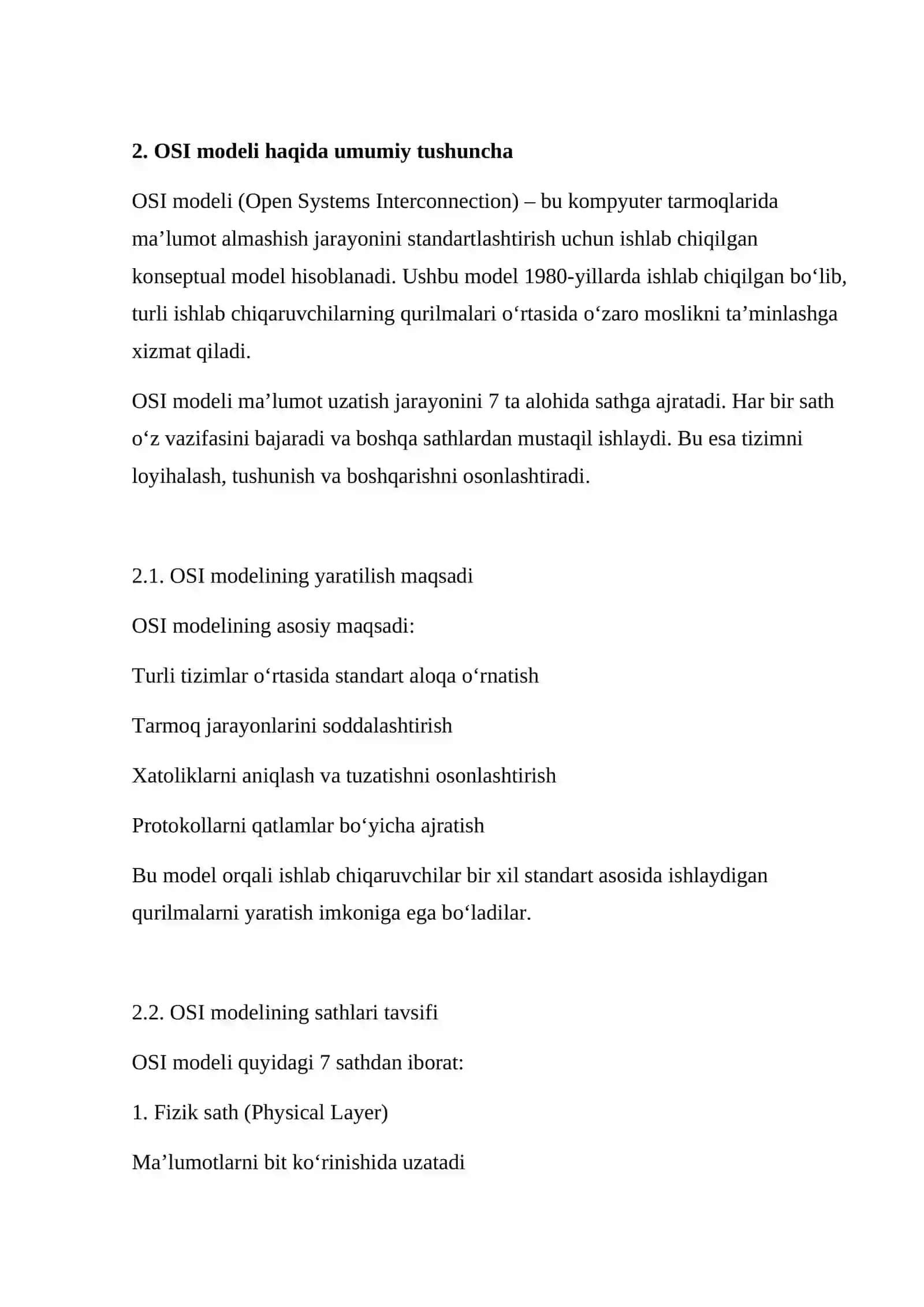 OSI modeli sathlarida foydalaniladigan protokollar orasidagi farqlar 3
