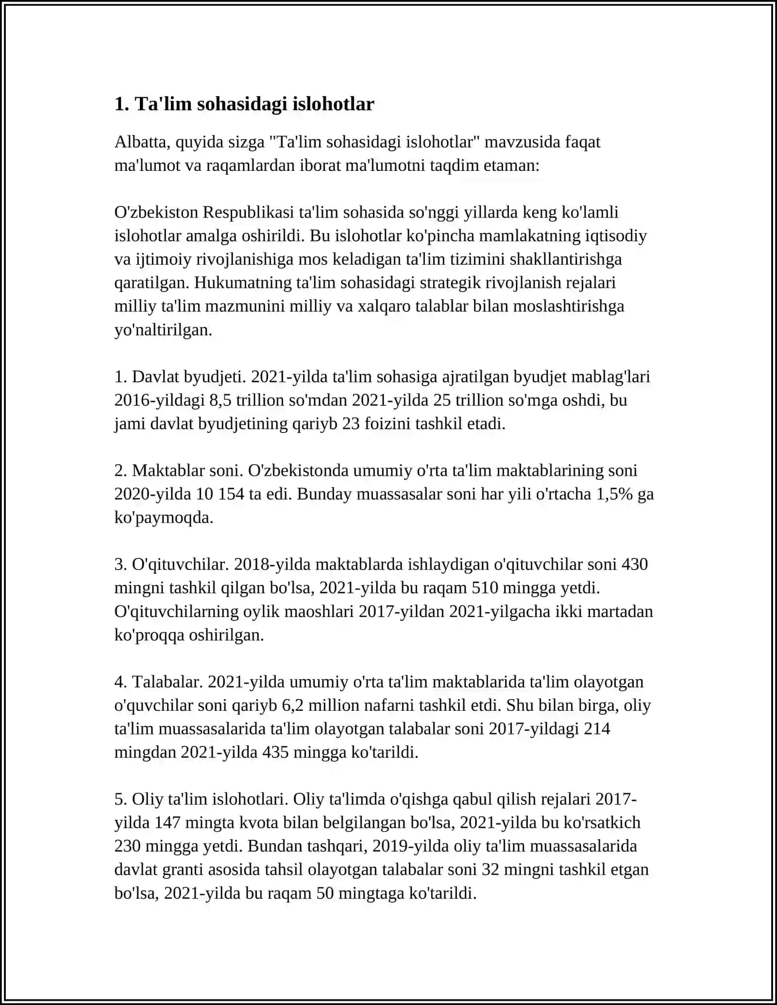 ÓZBEKISTONDA IJTIMOIY SOHADA AMALGA OSHIRILAYOTGAN ÓZGARISHLAR MAZMUN VA MOHIYATI 3