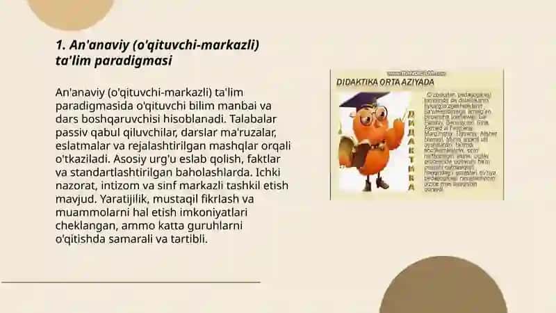 An'anaviy (o'qituvchi-markazli) ta'lim paradigmasi 3