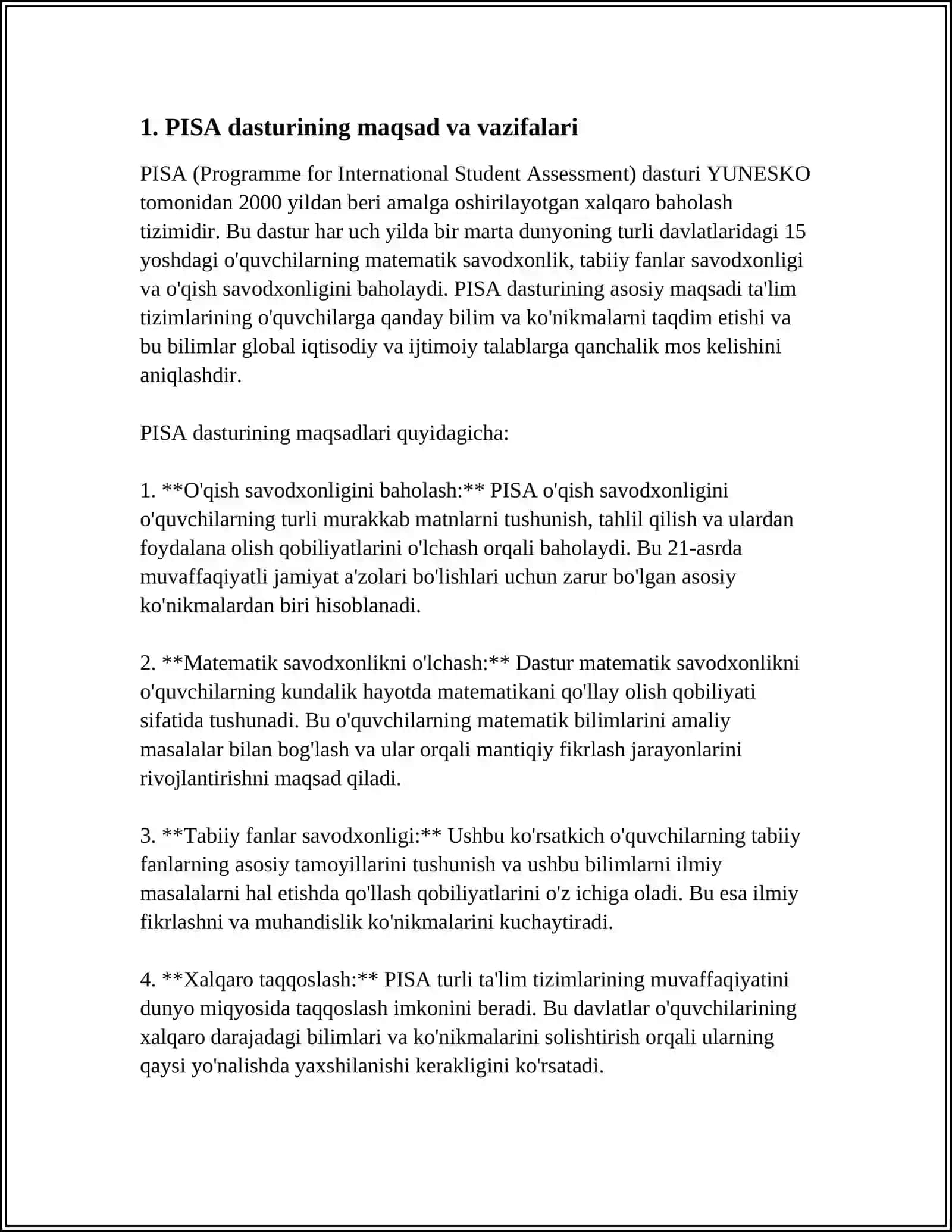 PISA XALQARO BAHOLASH DASTURI MAZMUN VA MOHIYATI 3