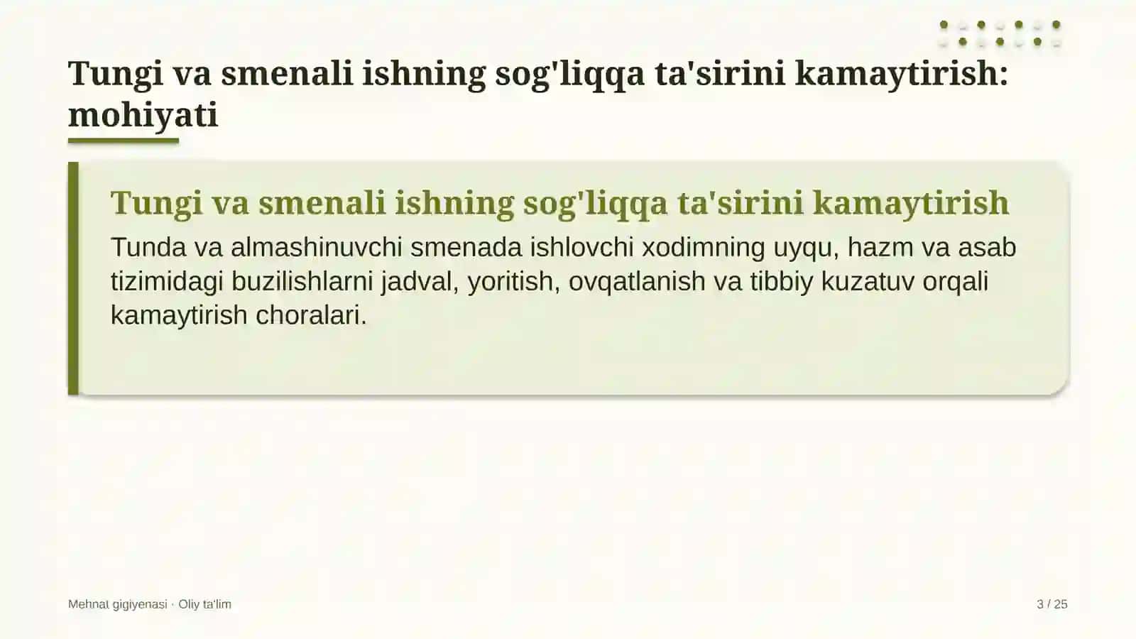 Mehnat gigiyenasi · Oliy ta'lim 3