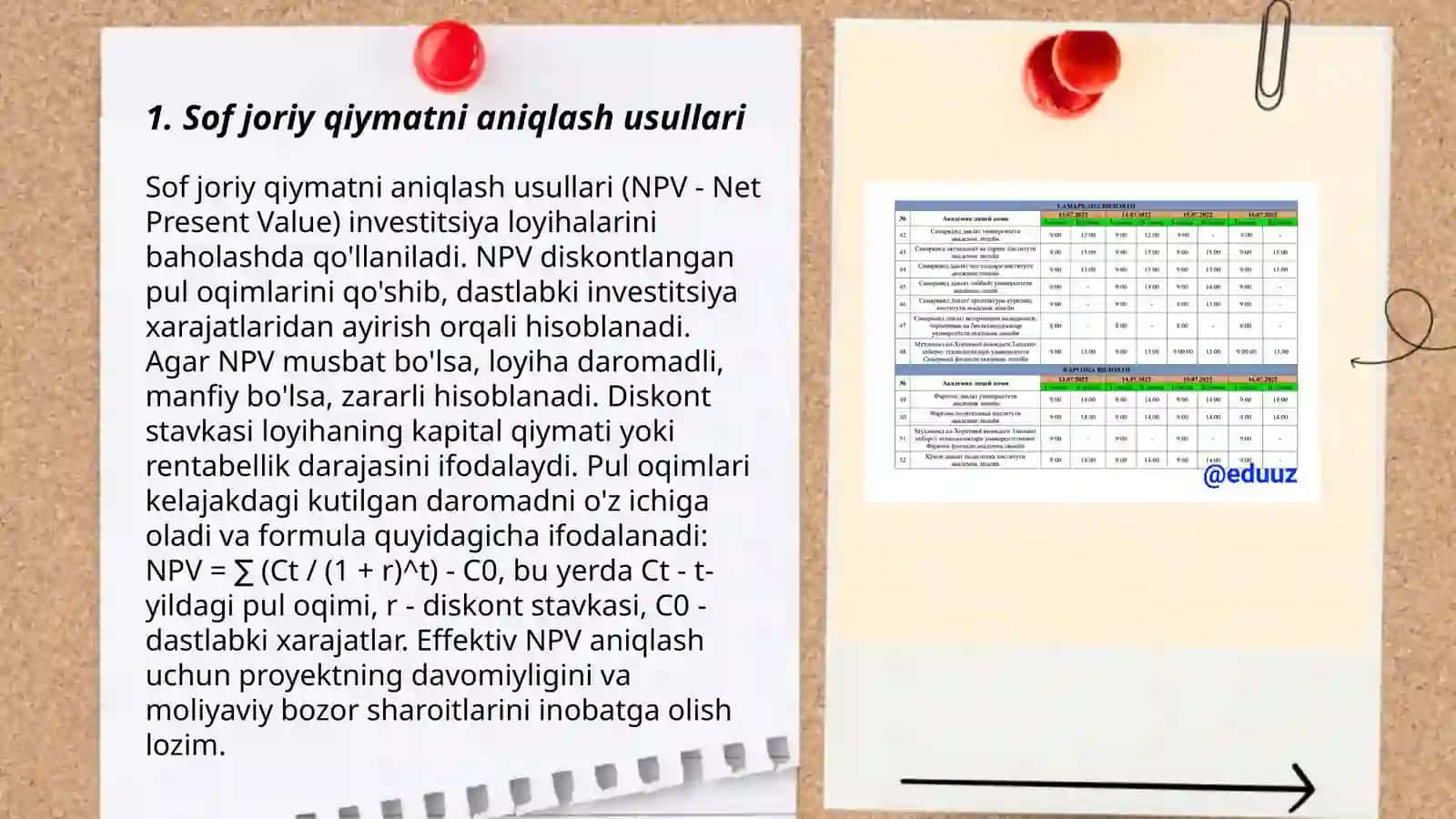 Sof joriy qiymat usullari boʻyicha investitsion qarorlar qabul qilish 3