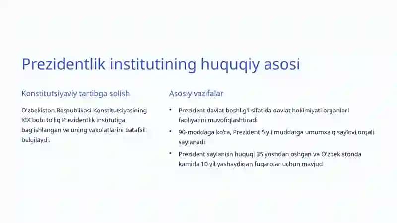 Prezidentlik instituti shakllanishi: O'zbekiston misolida 3