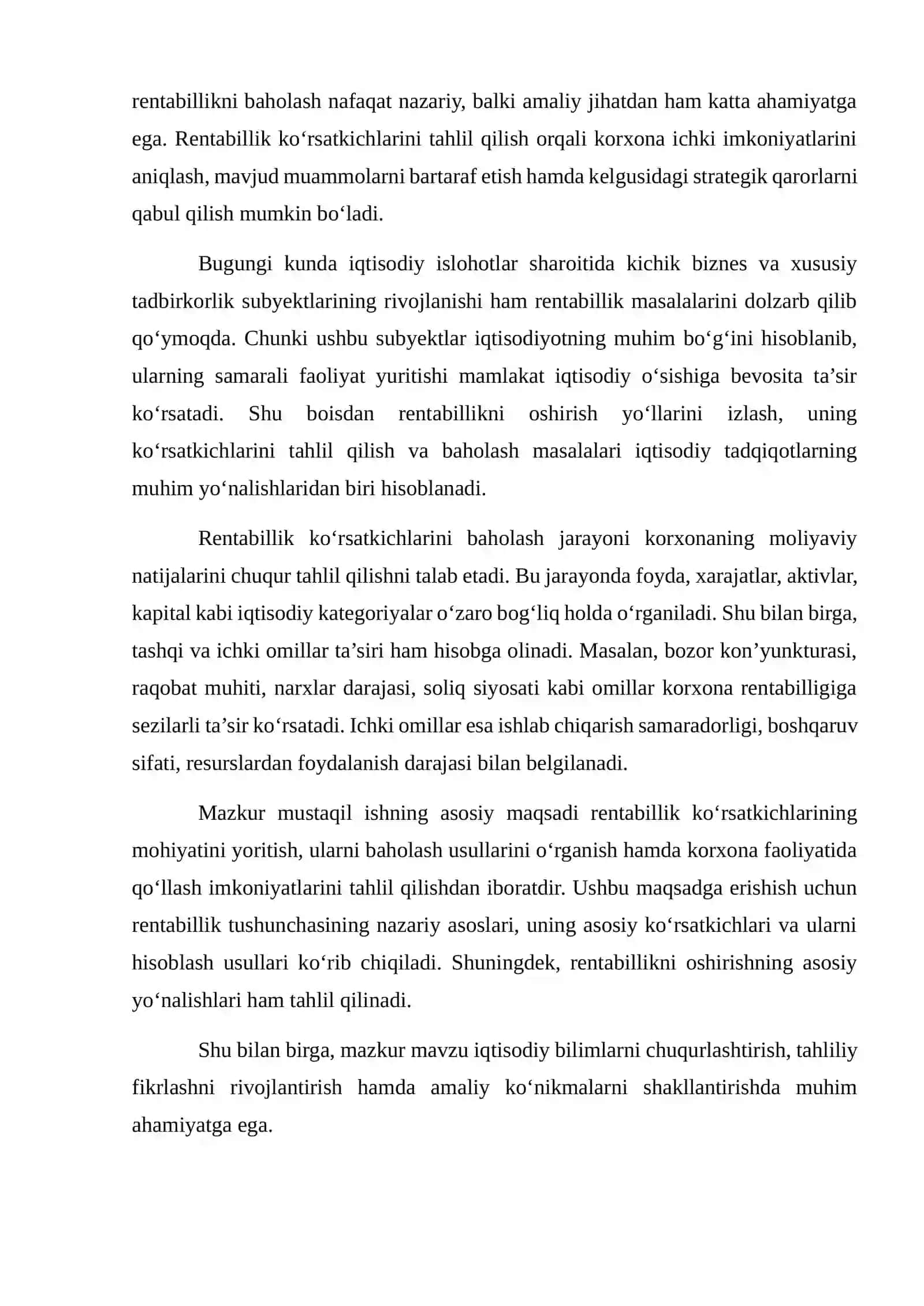 RENTABILLIK KO'RSATKICHLARINI BAHOLASH 3