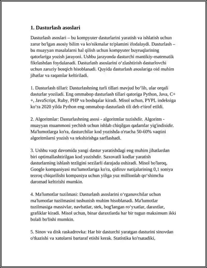 REFERAT Mavzu: DASTURLASHGA KIRISH 3