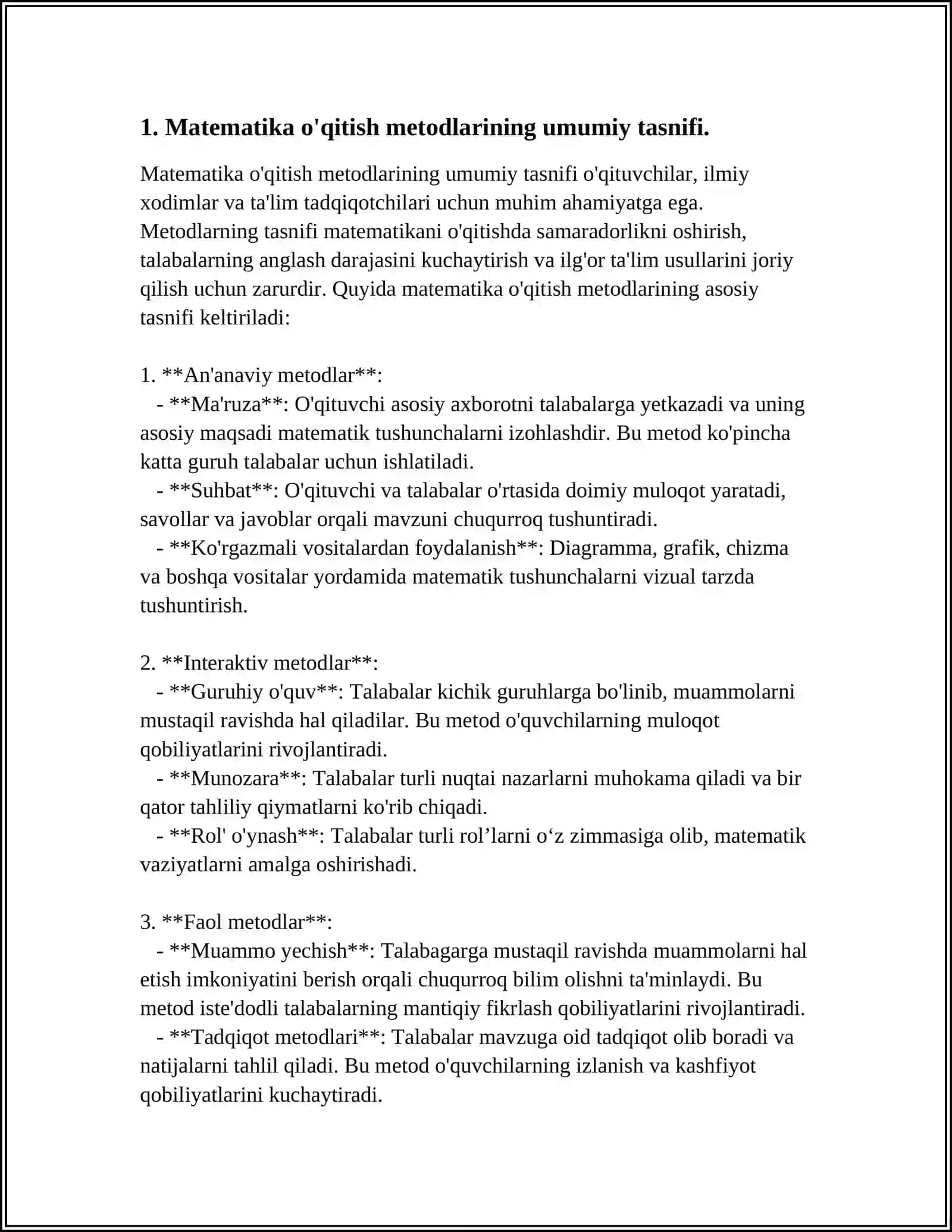 MATHEMATICS TEACHING METHODS CLASSIFICATION 3