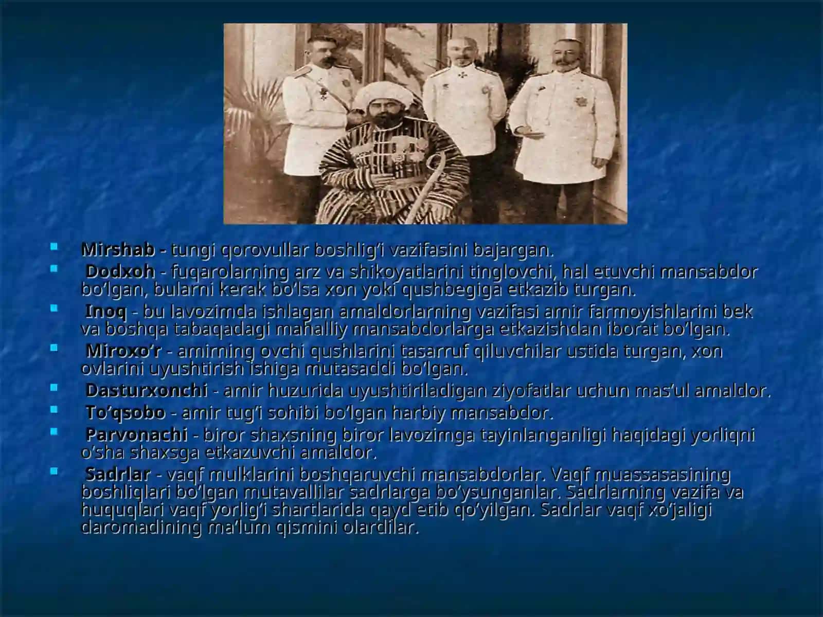 Buxoro Amirlikdagi eng katta saroy mansablari va unvonlari 3