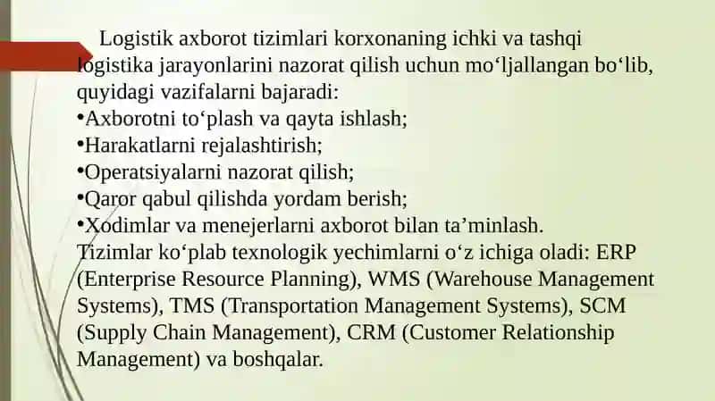 Logistik axborot tizimlarining turlari 3