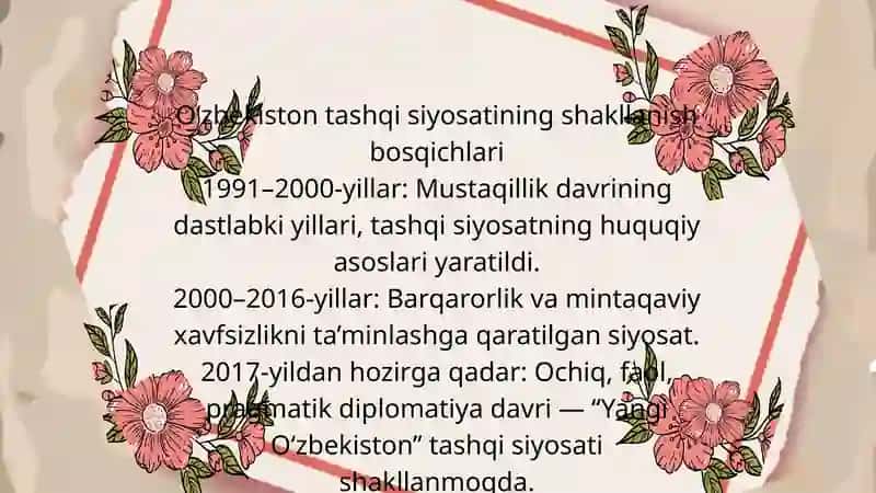 O‘zbekiston Respublikasining tinchliksevar tashqi siyosati 3