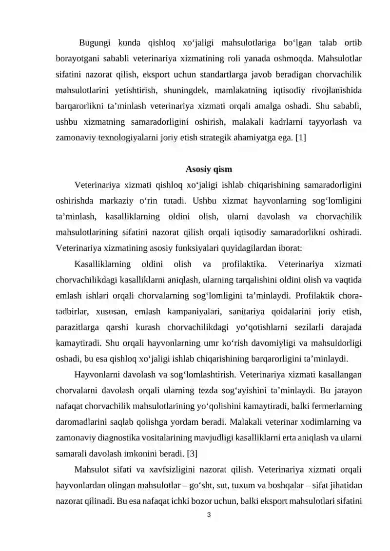 VETERINARIYA XIZMATINING QISHLOQ XO'JALIGI IQTISODIOTIDAGI O'RNI VA SAMARADORLIGI 3