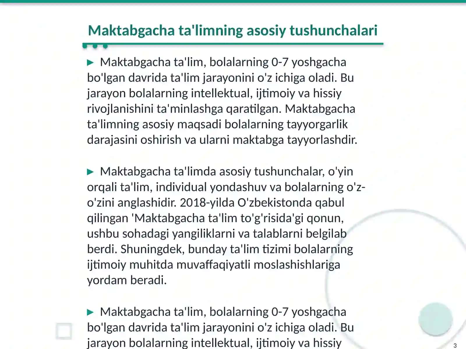 Maktabgacha ta'lim sohasi bo'yicha mavjud adabiyotlar tahlili 3