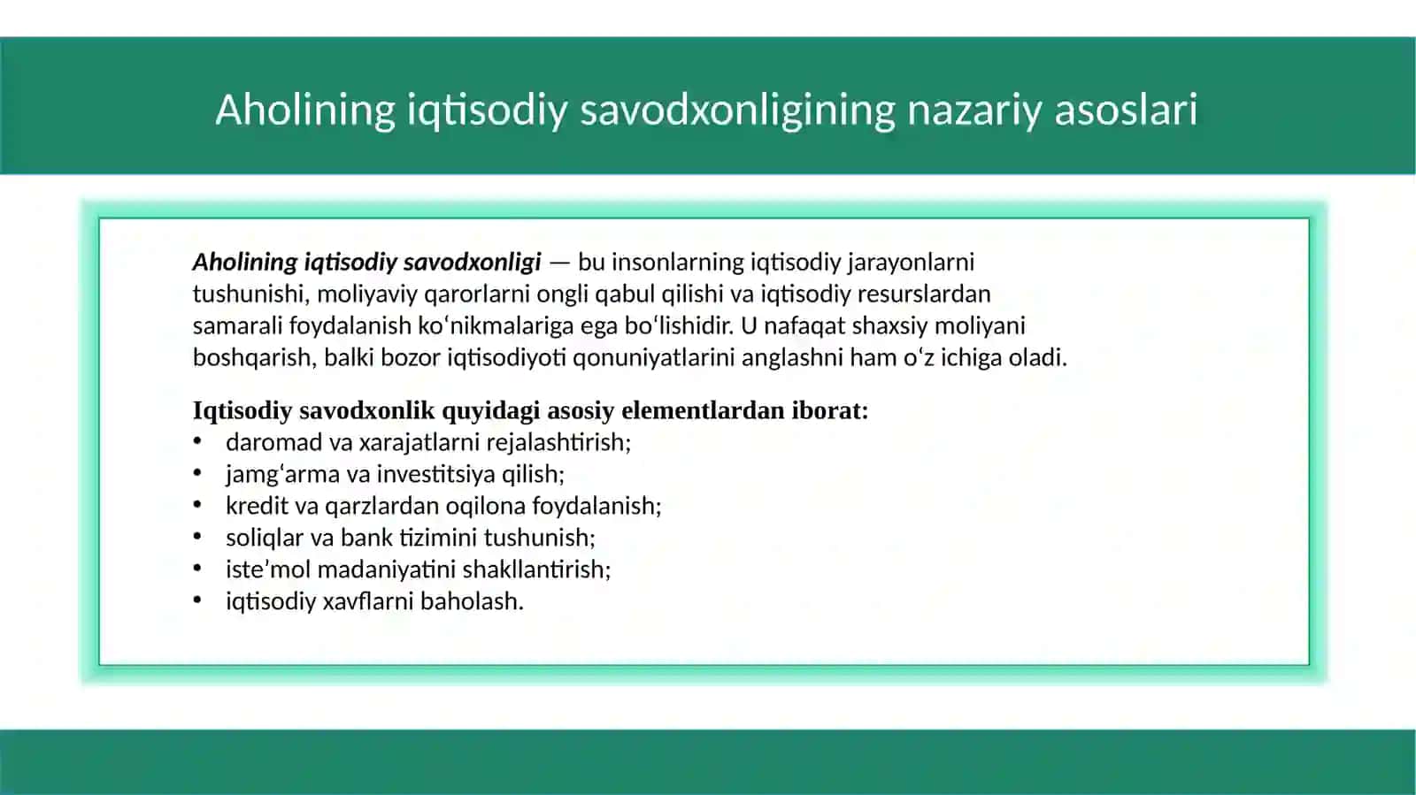 IQTISODIY SAVODXONLIGINING OSHIRISHI 3