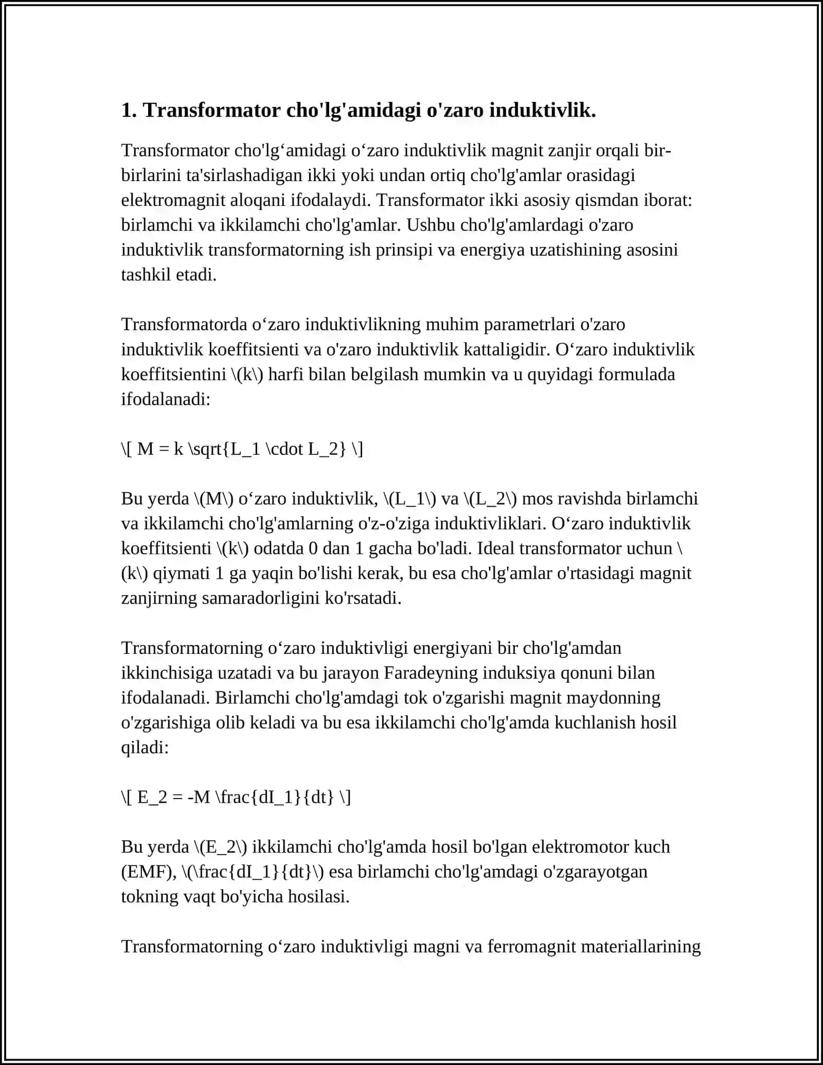 TRANSFORMATOR CHO’LG’AMIDAGI AKTIV QARSHILIK ISROFI 3