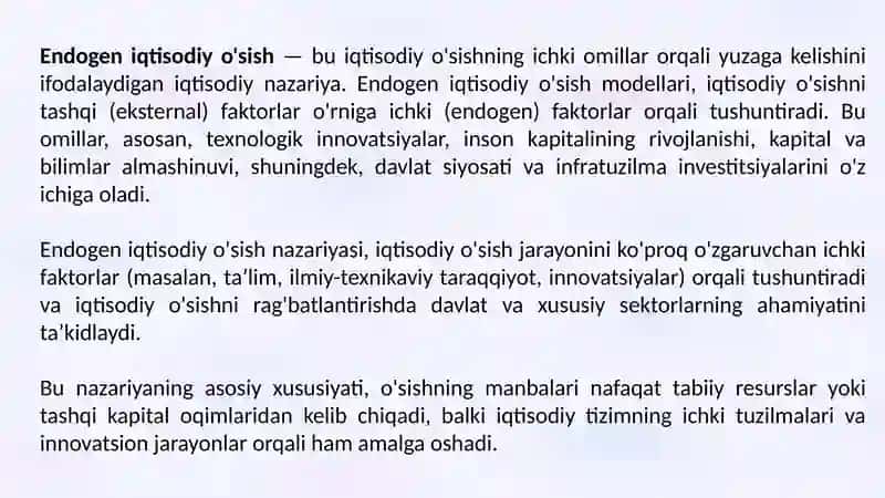 Endogen iqtisodiy o'sish. Iqtisodiy sikllarning modellari 3