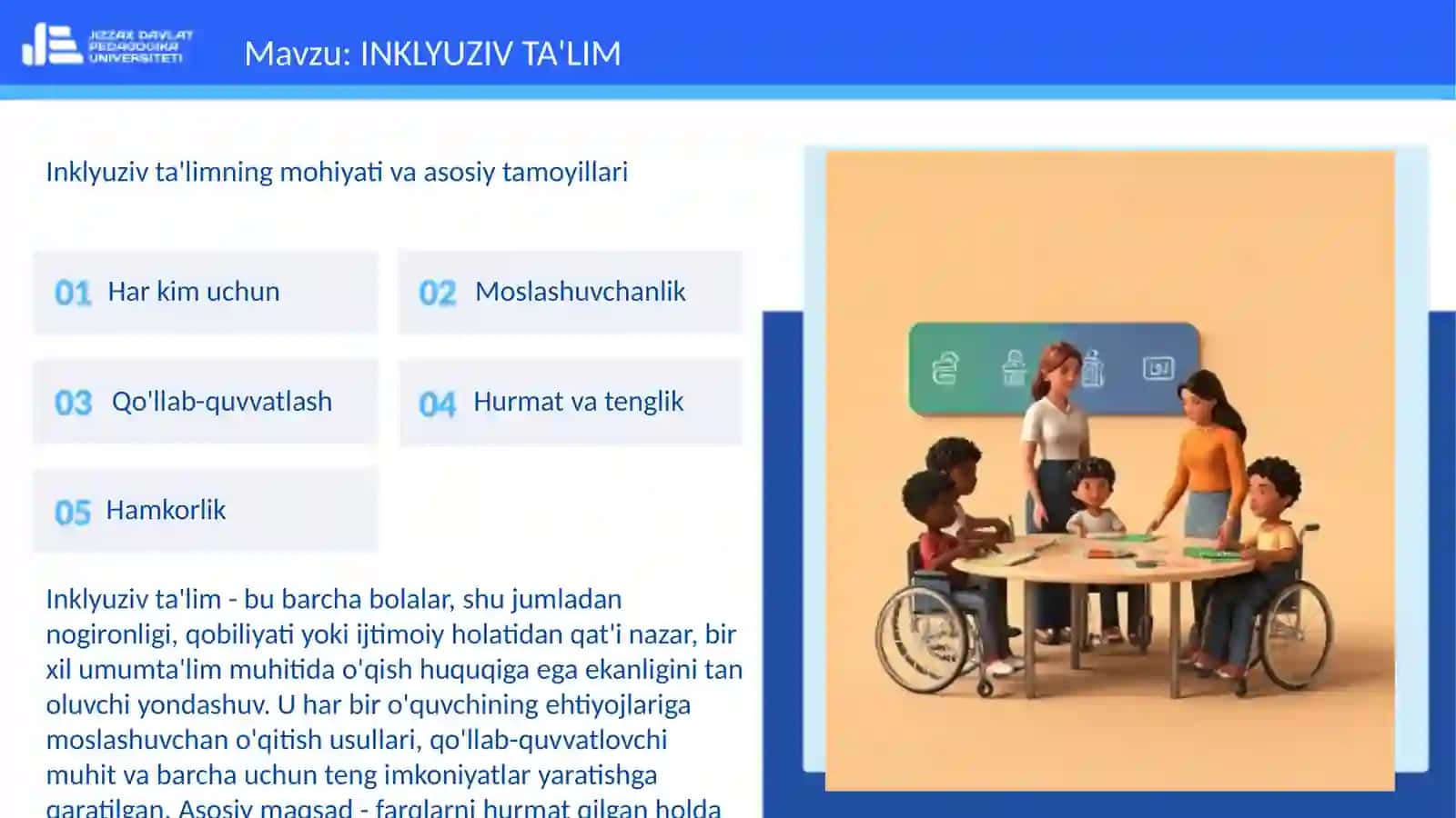 INKLYUZIV TA'LIMNING MOHIYATI VA ASOSIY TAMOYILLARI 3