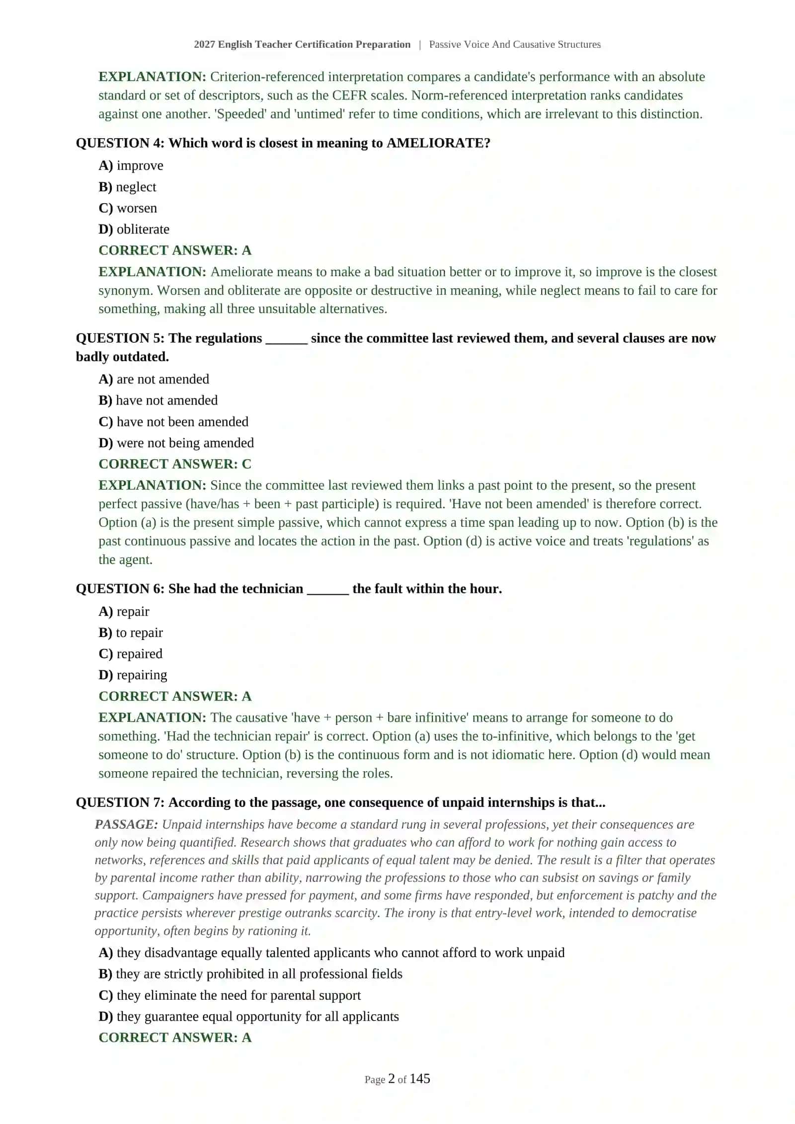 ENGLISH TEACHER PROFESSIONAL DEVELOPMENT - PASSIVE VOICE AND CAUSATIVE STRUCTURES - 2027 CERTIFICATION PREPARATION 3