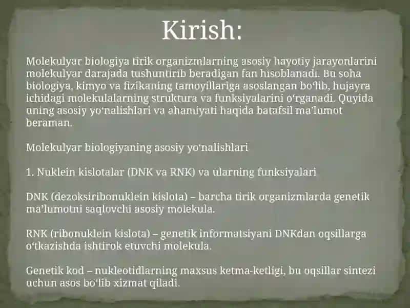 MOLEKULYAR BIOLOGIYA, GENLAR EKSPRESSIYASI 3