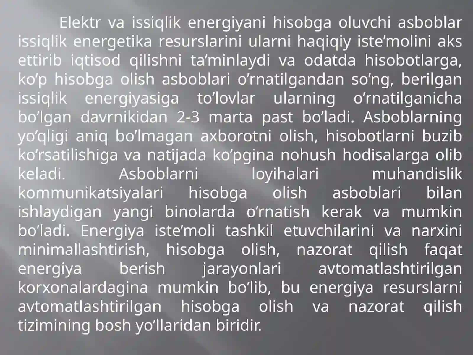 Energiya resurslarini iste’mol qilishni hisobga olish va rostlash 3