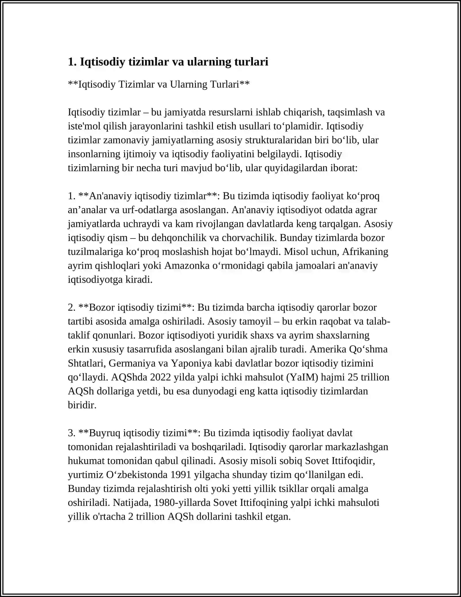 Iqtisodiy Tizimlar va Ularning Turlari 3