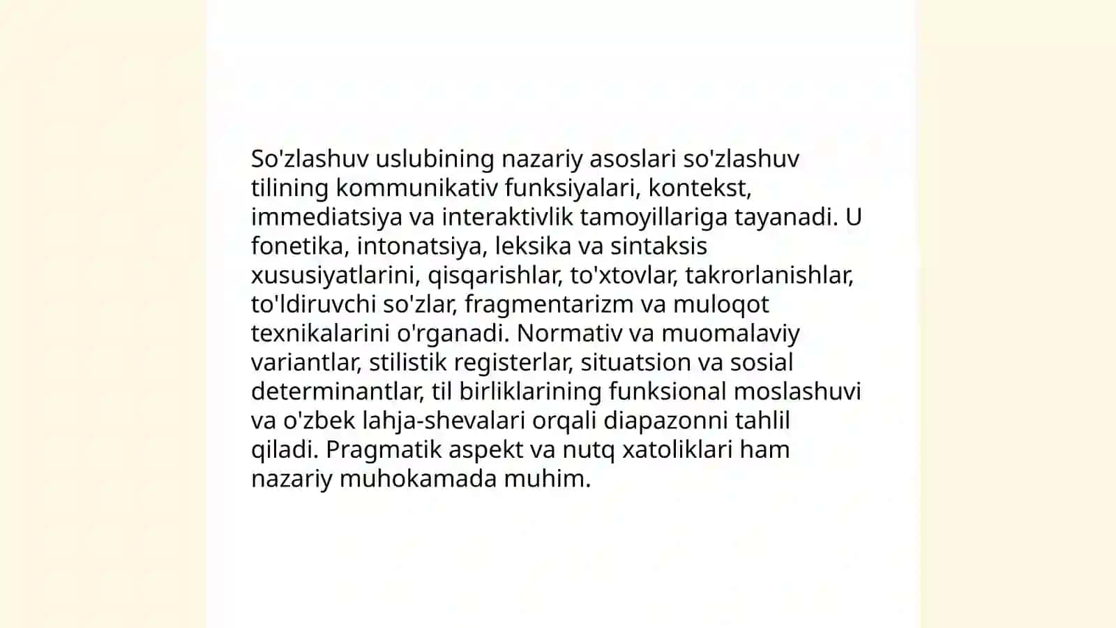 So'zlashuv uslubi. Òzbek tili lahja va shevalari 3