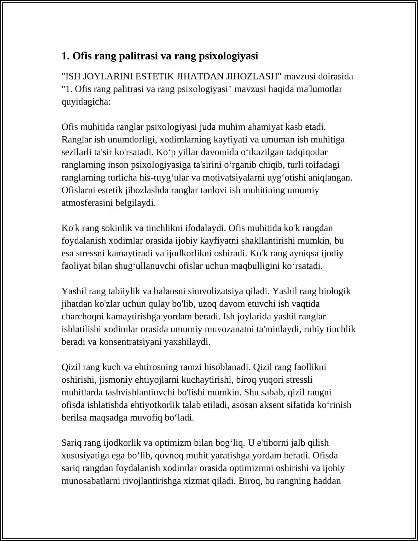 ISH JOYLARINI ESTETIK JIHATDAN JIHOZLASH 3