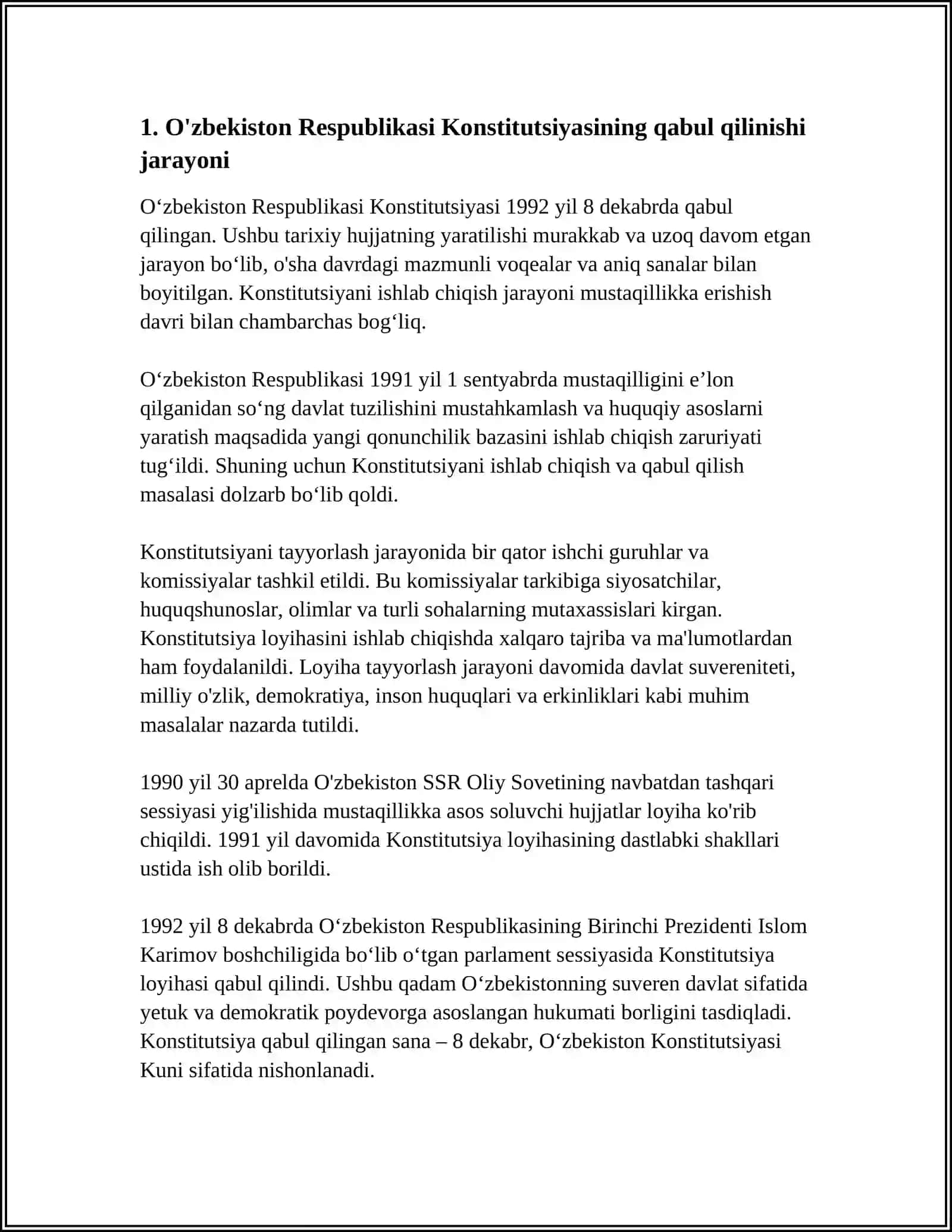 O'zbekiston Respublikasi Konstitutsiyasining Qabul Qilinishi Va Tarixiyahamiyati 3