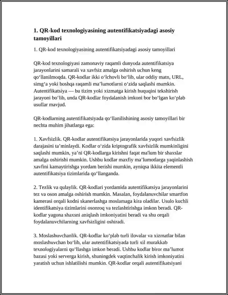 AUTENTIFIKATSIYA MASALASINI YECHISHDA QR-KOD TEXNOLOGIYASINING O‘RNI 3
