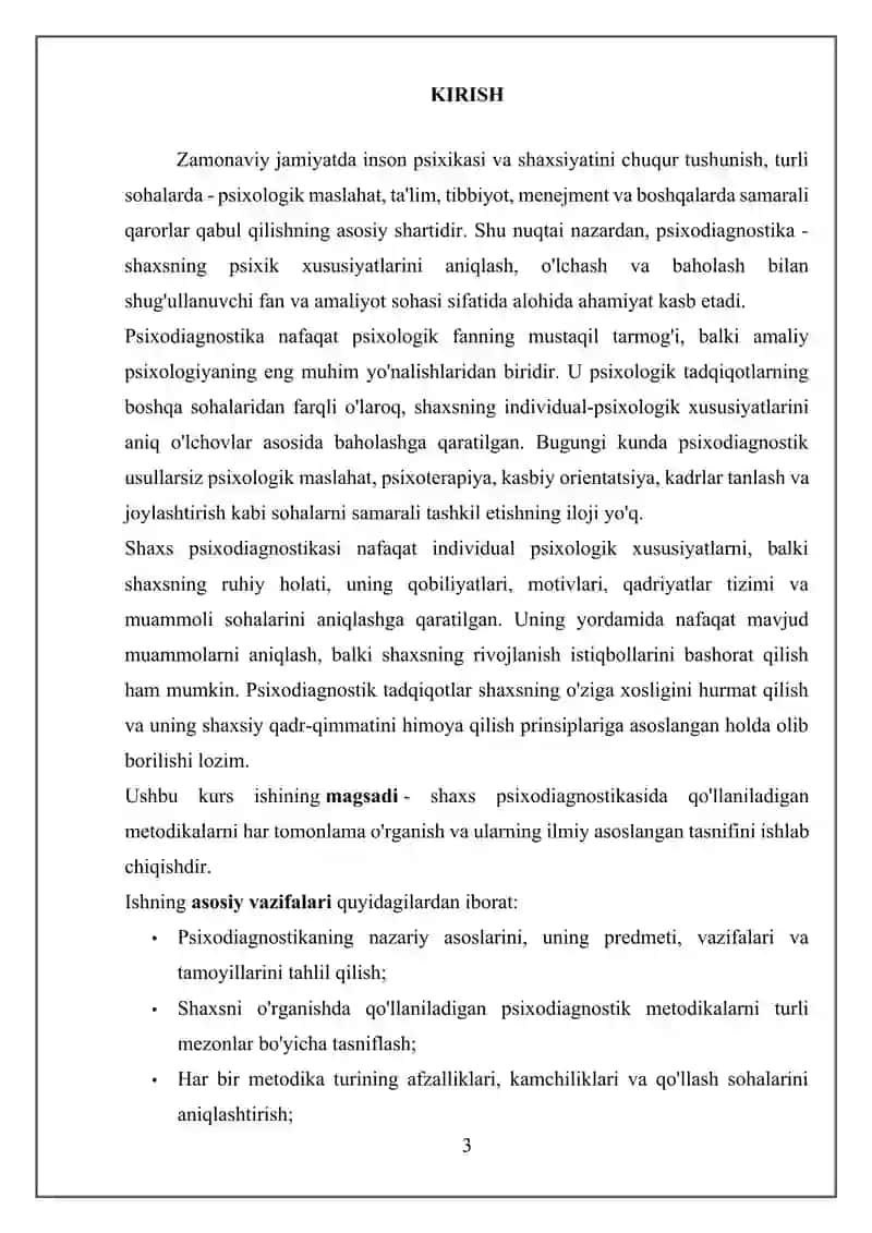 Shaxs Psixodiagnostikasida Qo'llaniladigan Metodikalar Tasnifi 3