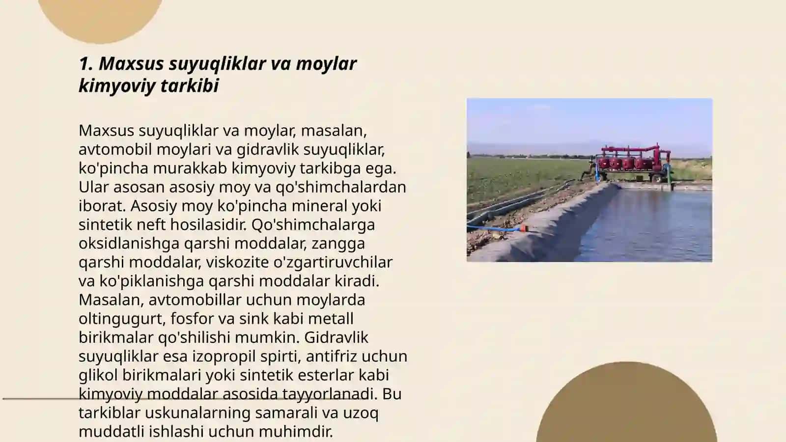 Maxsus suyuqliklar va Moylar texnologiyasi 3