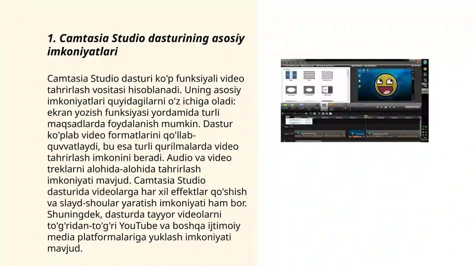 Camtasia Studio, Ispiring Campro, Bandicam dasturlari va ularning imkoniyatlari 3