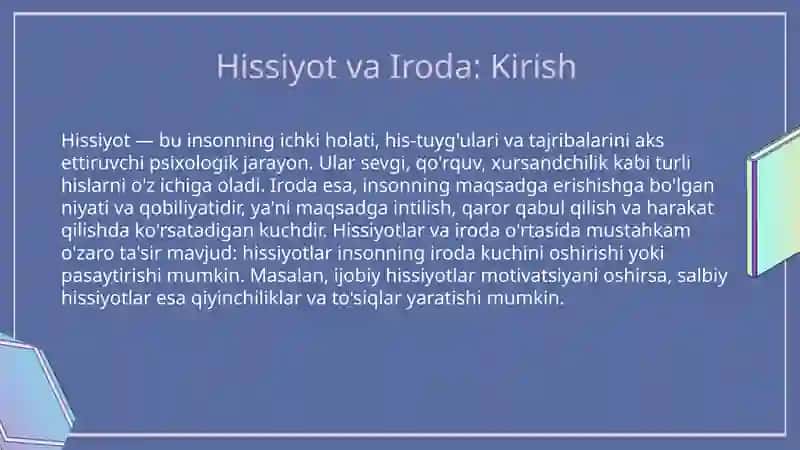 Hissiyot va Iroda 3