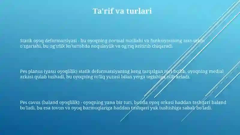 Oyoq panjasi statik deformatsiyasi 3