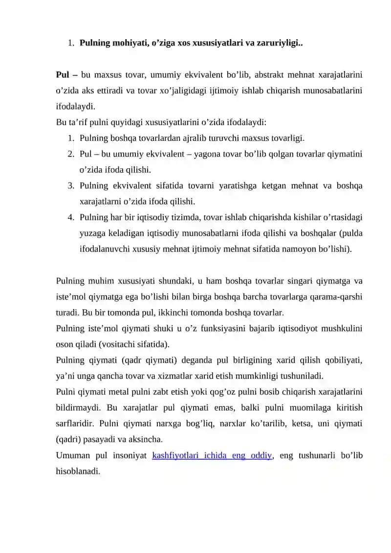 Pulning o'ziga xos xususiyatlari 3