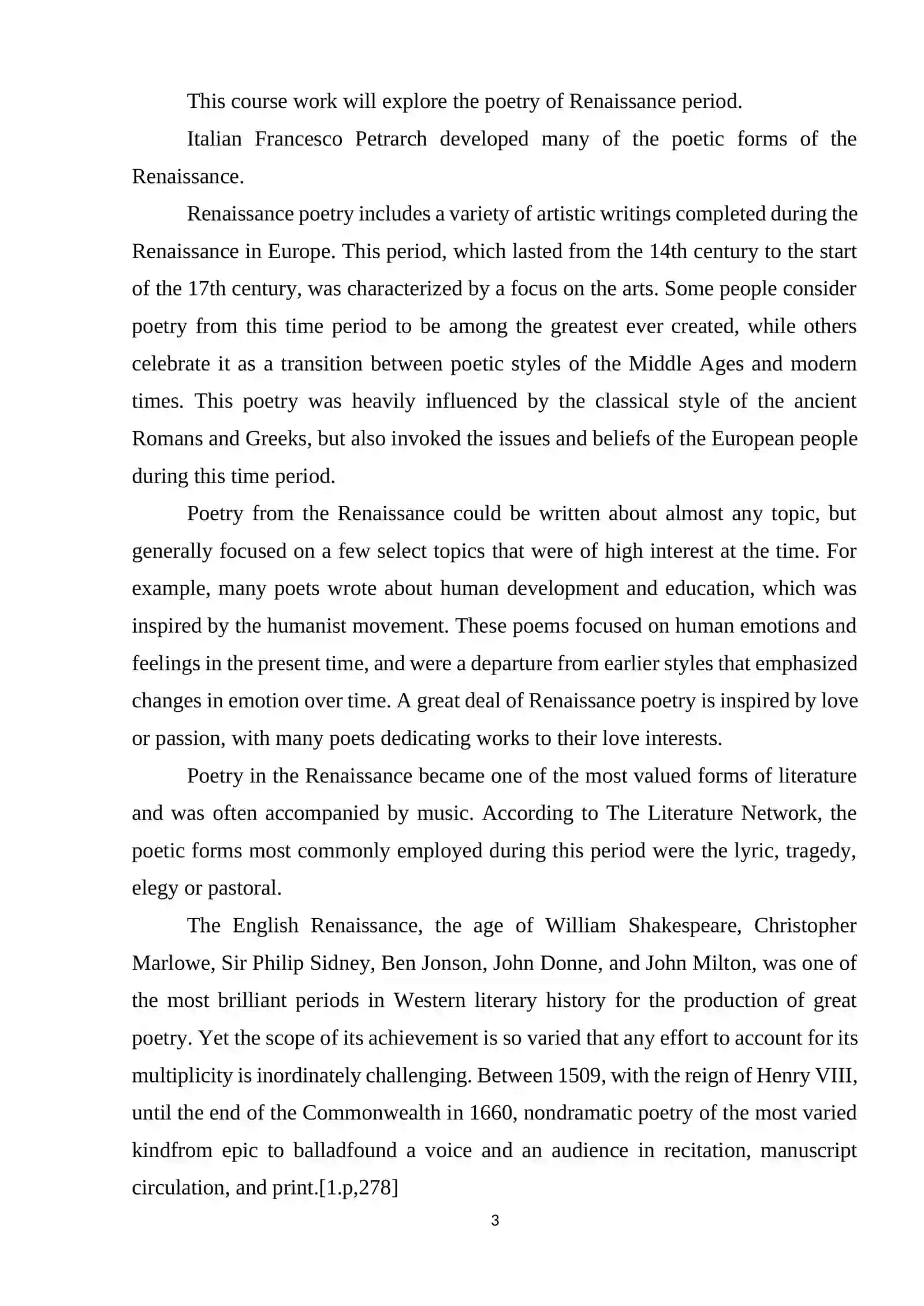 Theme: The poetry of Renaissance period 3