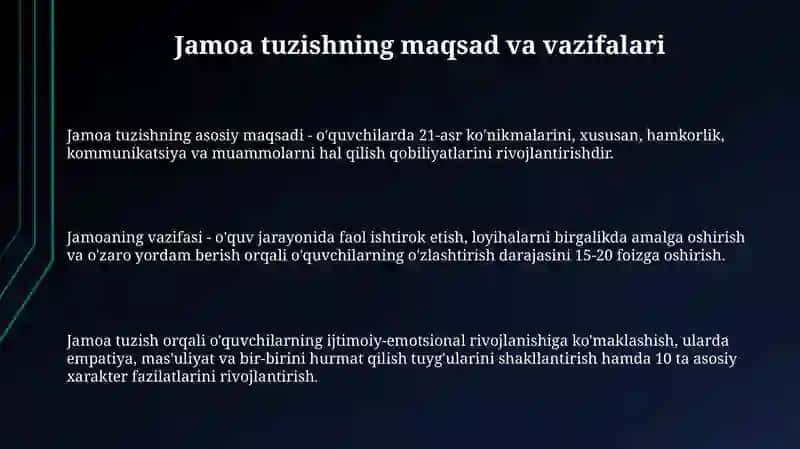 Jamoa tuzishning maqsad va vazifalari 3