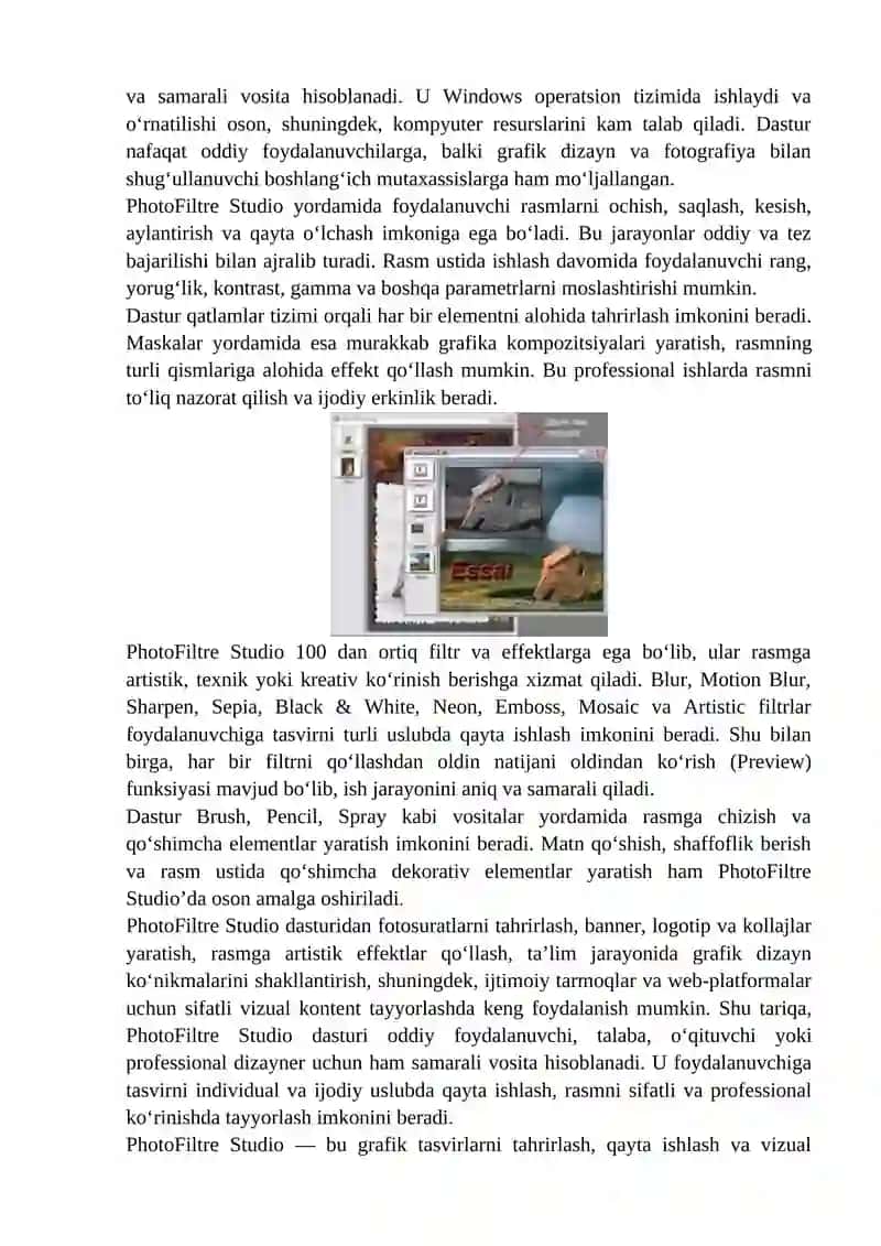 PhotoFiltre Studio DASTURI IMKONIYATLARI 3