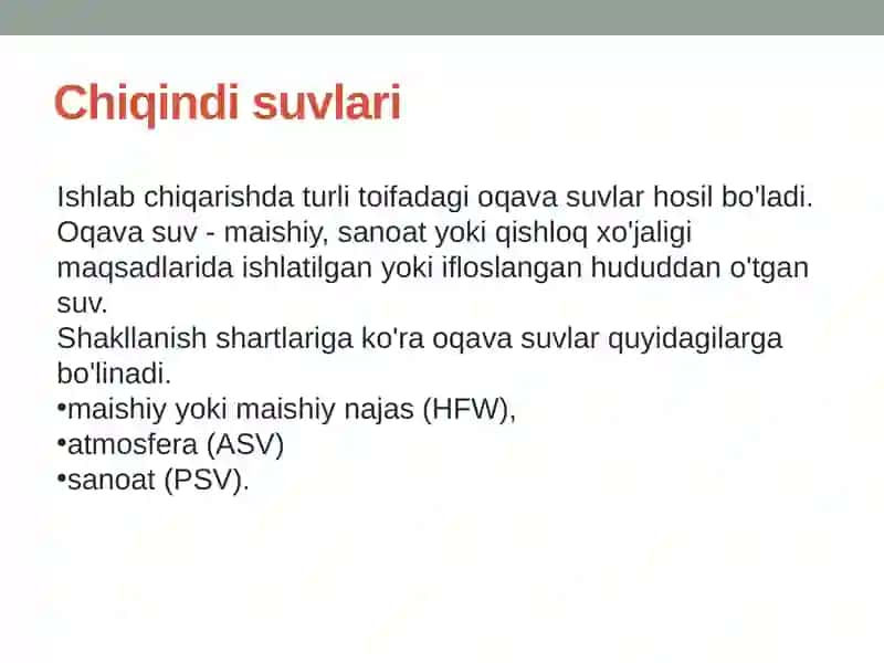 Oqava suvlarning tasnifi 3