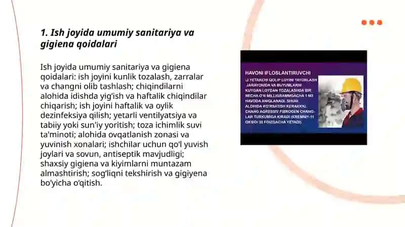 Sanitariya talablari va mehnat sharoiti 3