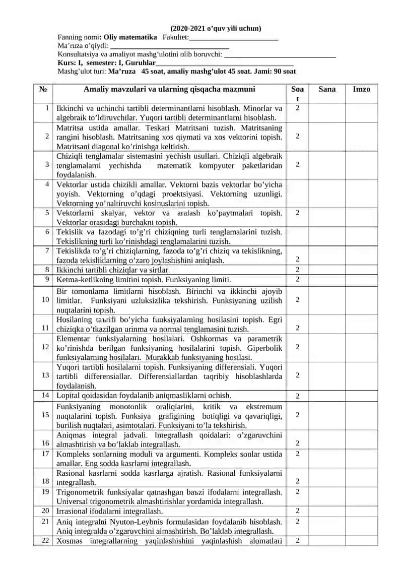 Oliy matematika Fakultet 3