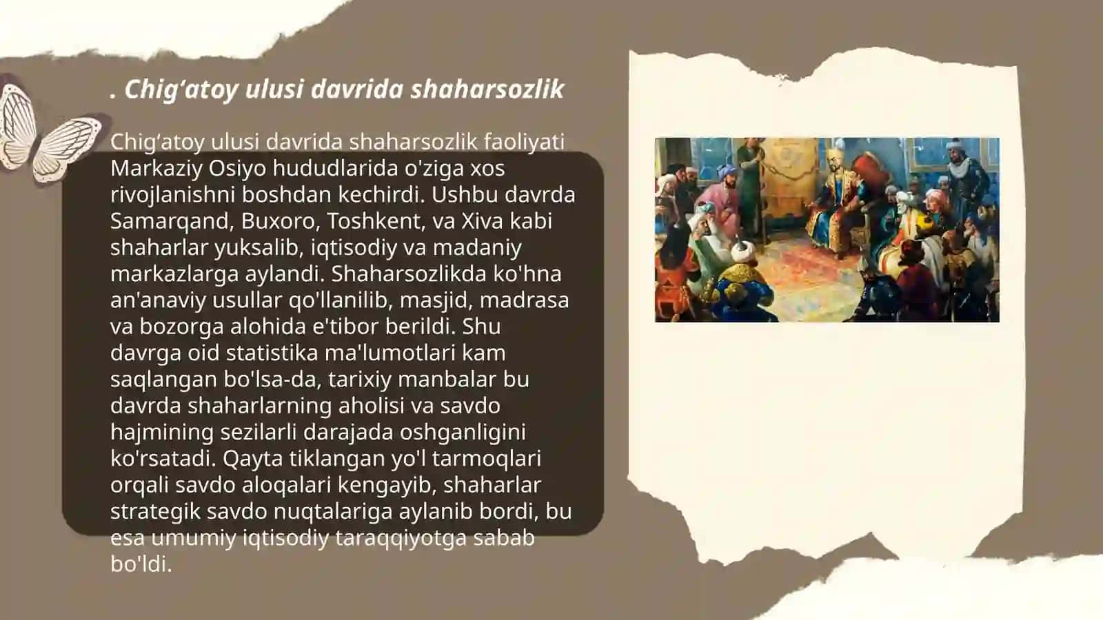 Chigʻatoy va Temuriylar davrida yurtimiz shaharlari 3