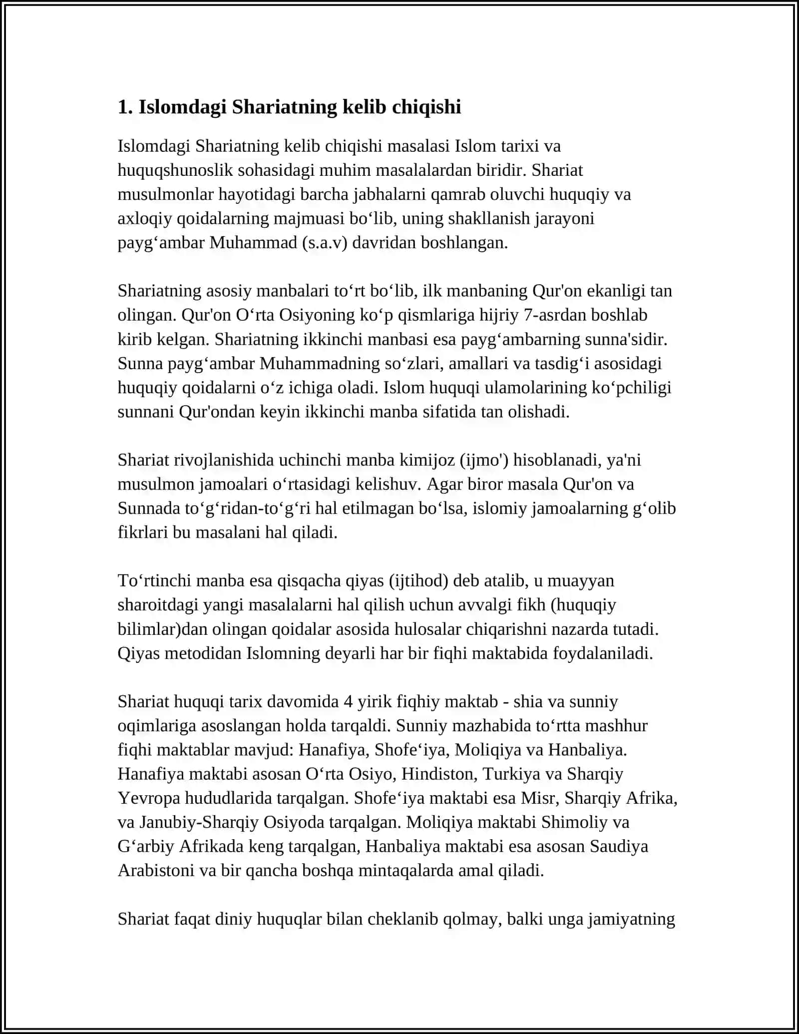 REFERAT Mavzu: ISLOMDAGI SHARIAT 3
