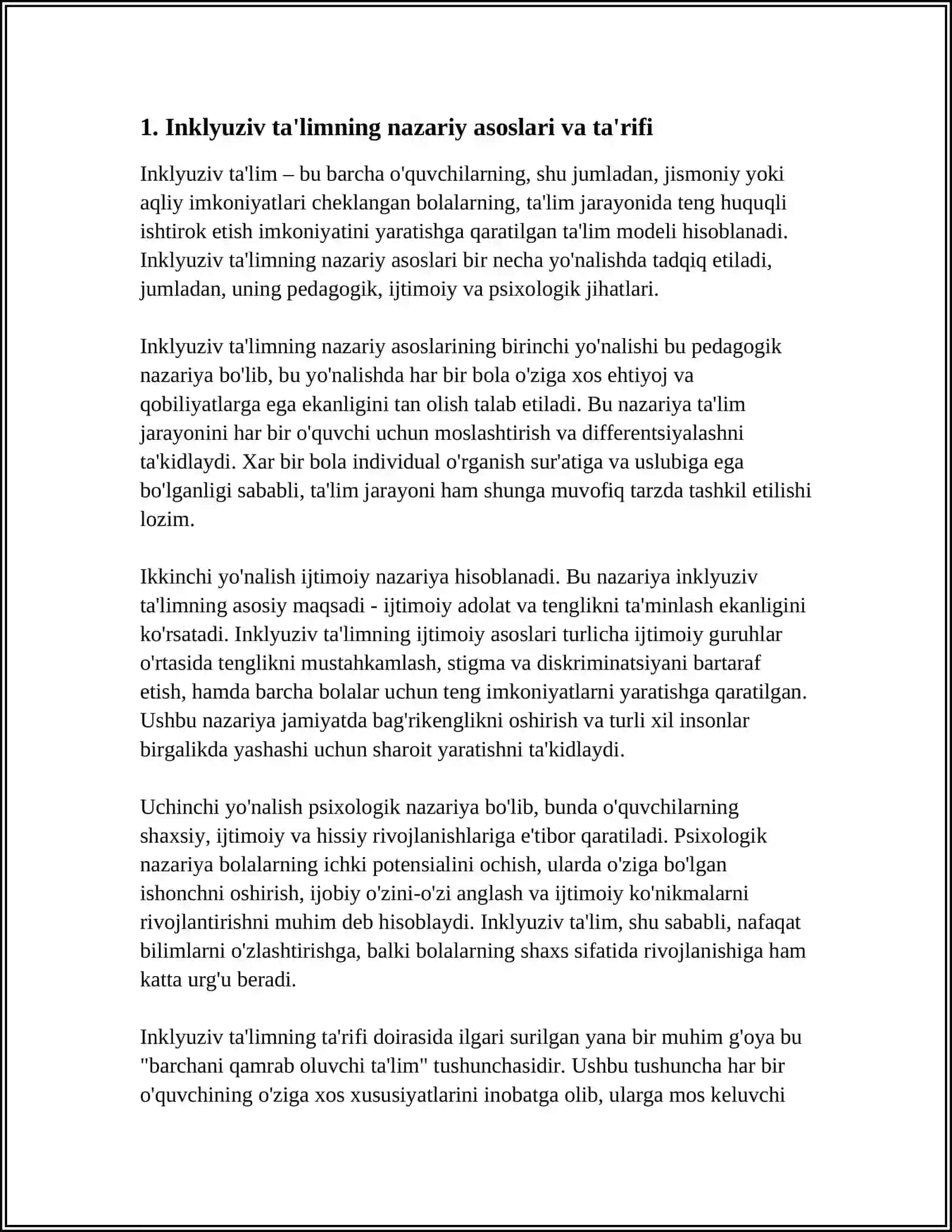 INKLYUZIV TAʼLIM VA UNING AHAMIYATI REFERAT 3