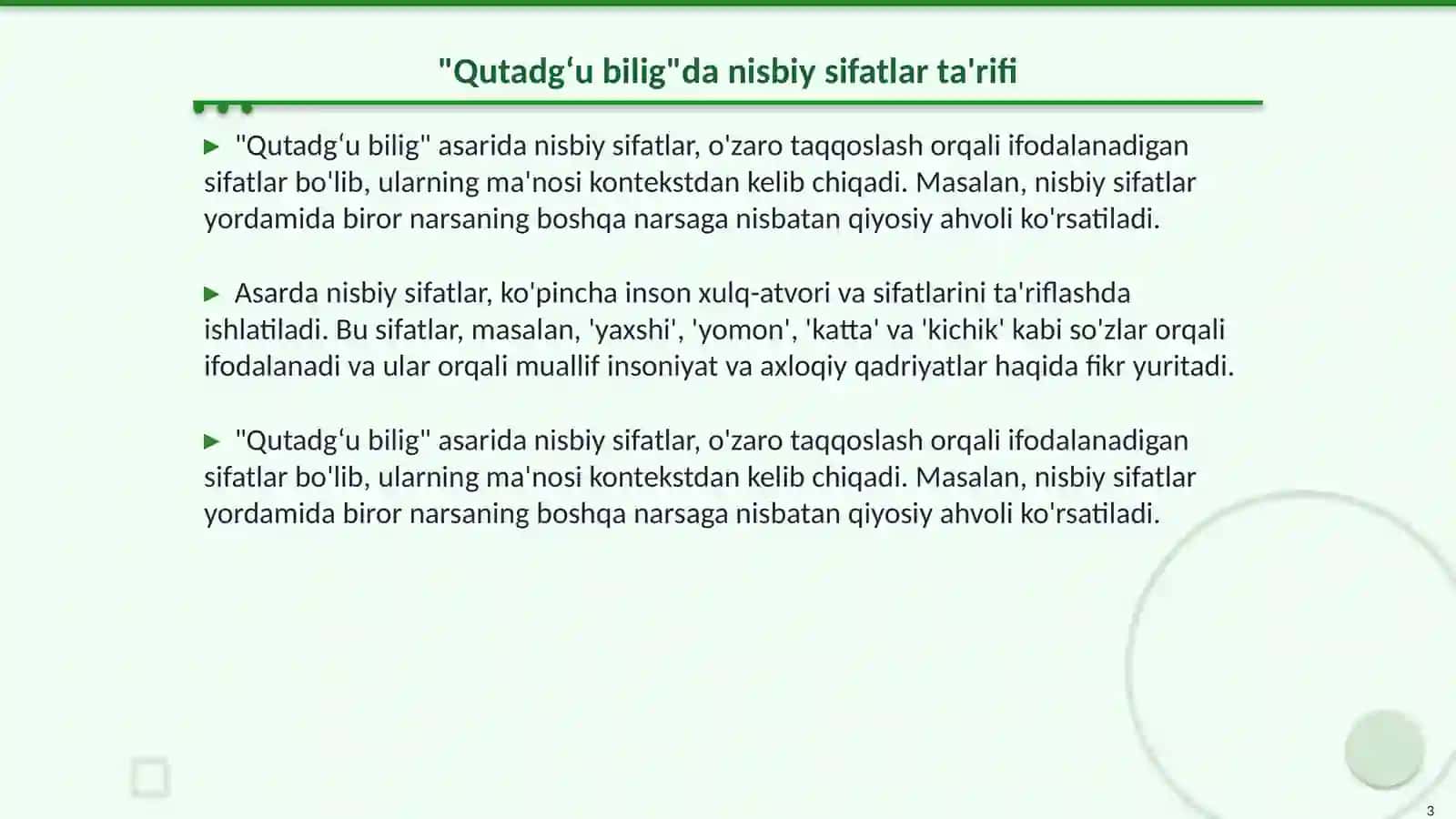 "Qutadgʻu bilig"dagi nisbiy sifatlar 3
