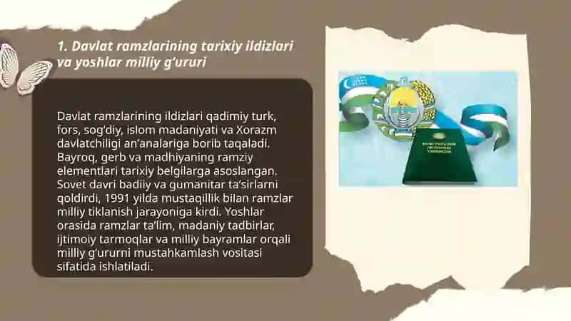 Davlat ramzlari, ularning yoshlarda milliy gʻururni shakllantirishdagi oʻrni 3