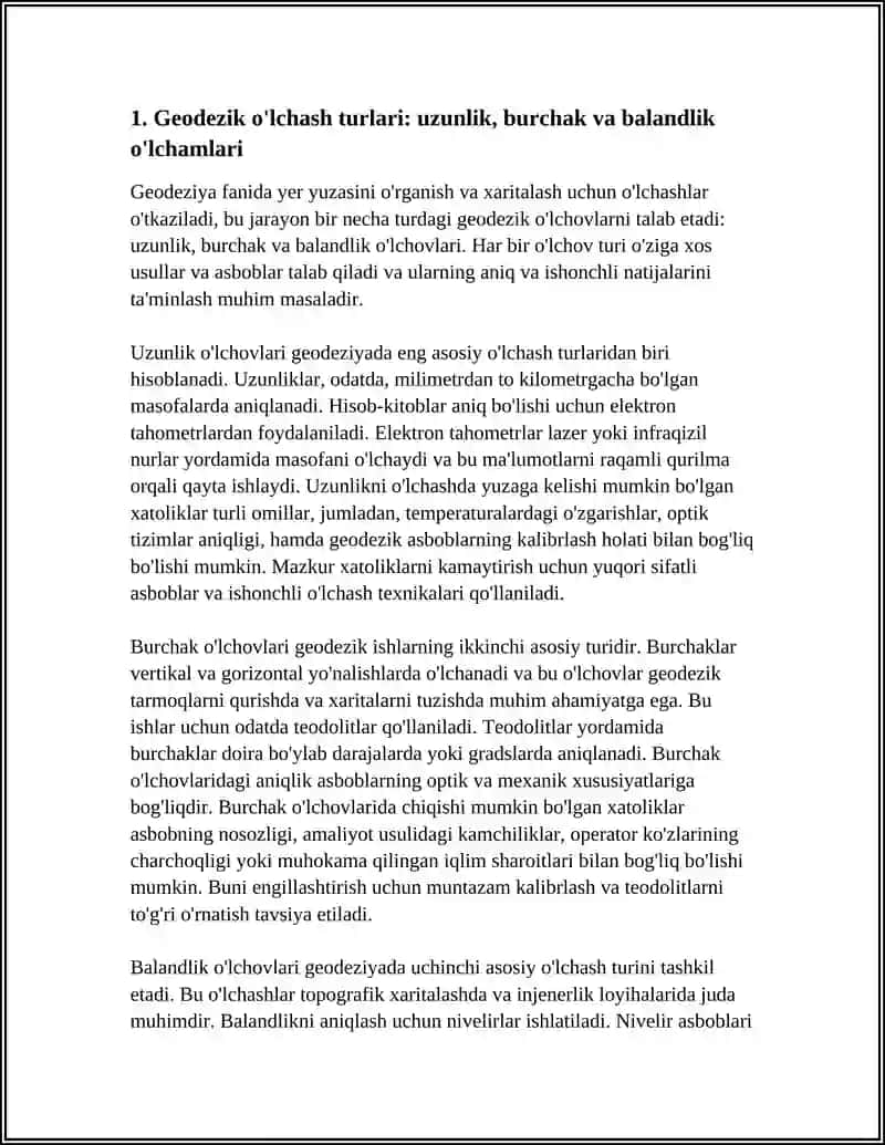 GEODEZIK O'LCHASH, ULARNING ANIQLIGI VA XATOLIKLARI 3
