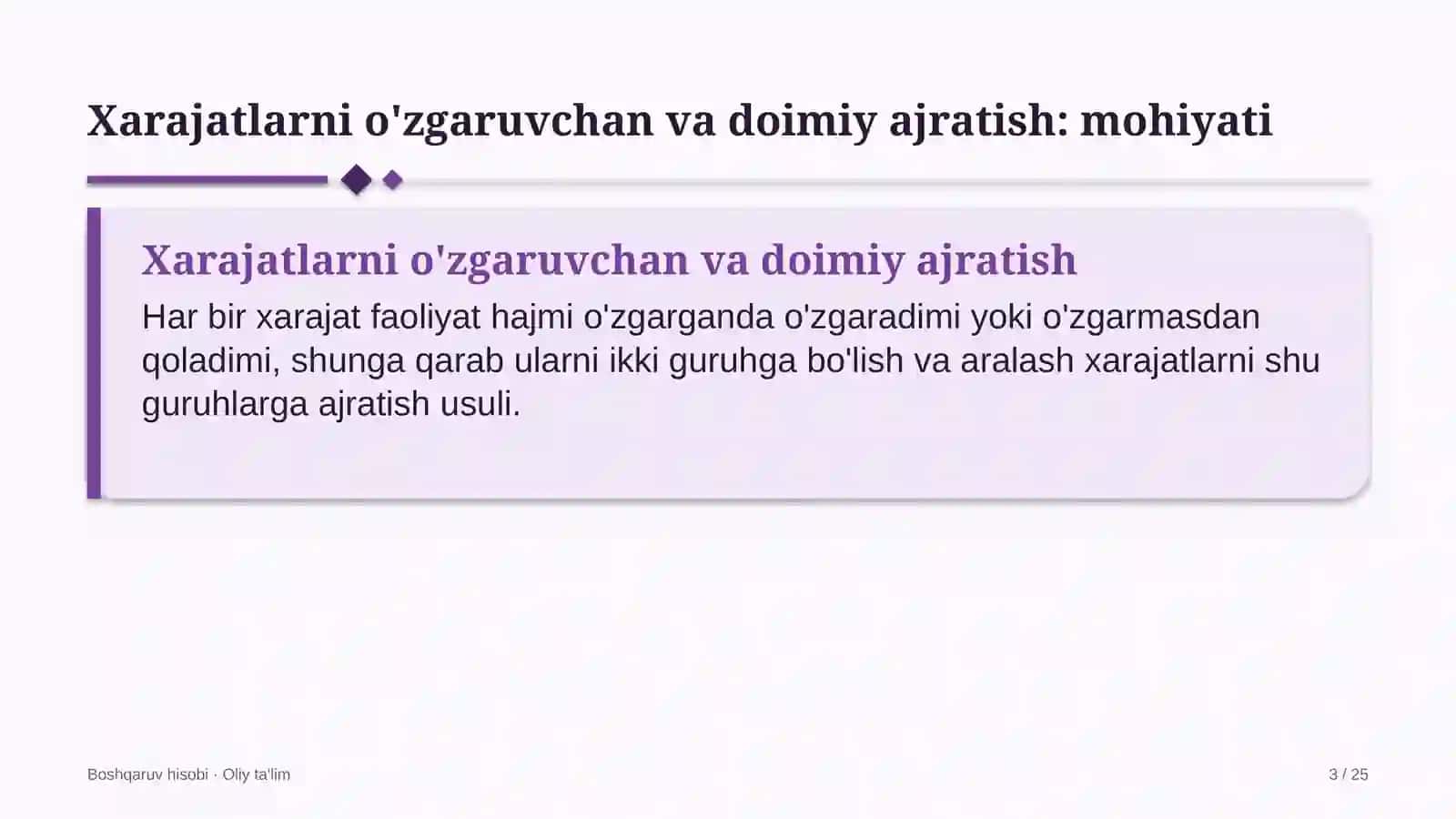 Boshqaruv Hisobi · Oliy Ta'lim 3