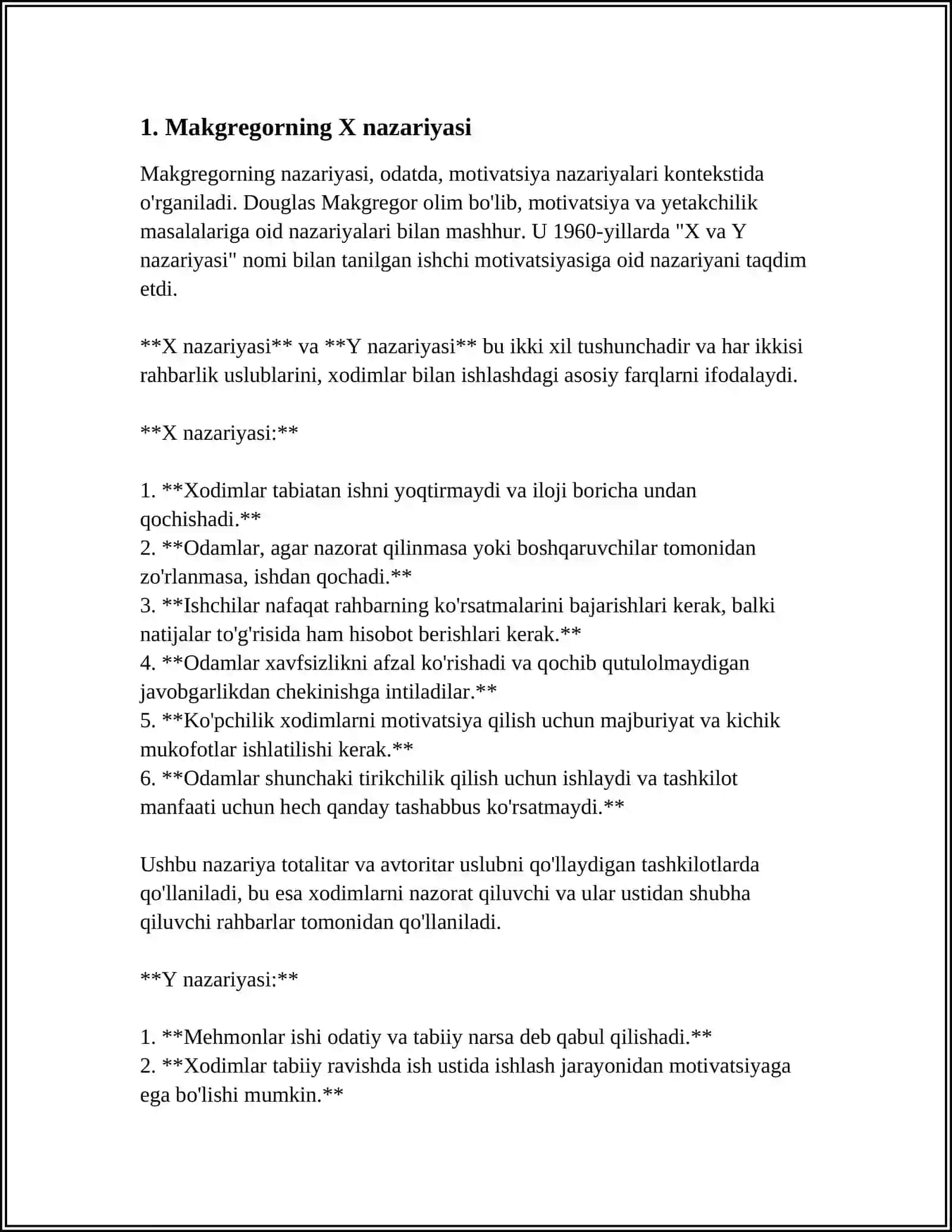 MAKGREGORNING "X" VA "Y" NAZARYASI 3
