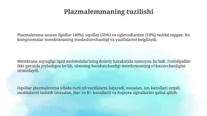 Plazmolemma biologik membranalar tuzilishi 3