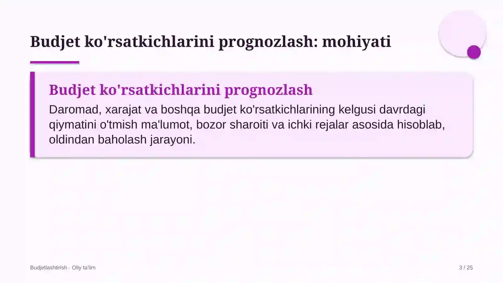 Zargarlik sanoatida budjet ko'rsatkichlarini prognozlash 3